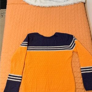 Orange and Navy Striped Women's Sweater
